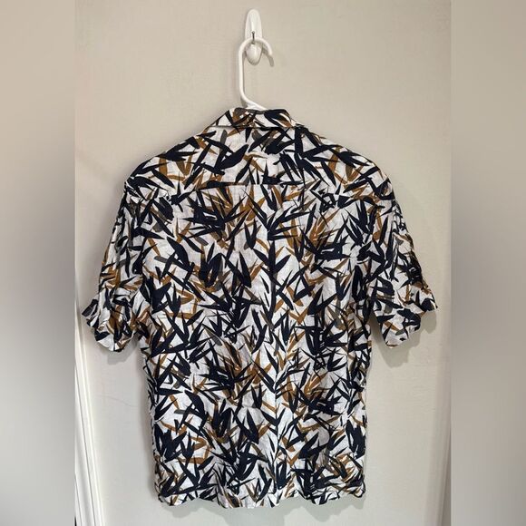 Theory Men's Black and Brown Patterned Linen Shirt - Picture 2 of 5